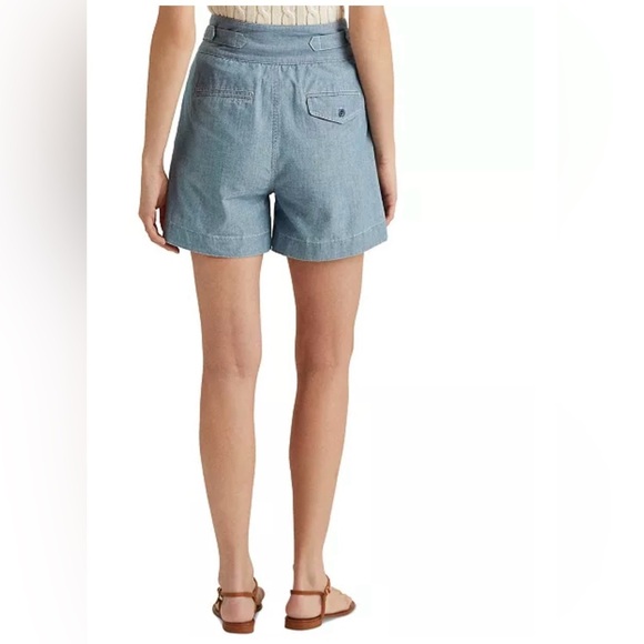 Ralph Lauren High Waist Pleated Chambray Shorts - Size 14-Side buckles-Pockets - Picture 12 of 12